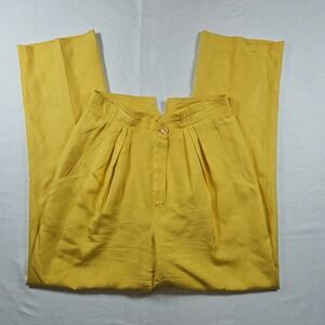 Vintage Marc Alan Women's Yellow 100% Silk Pleated High Waist Trousers Size 5/6